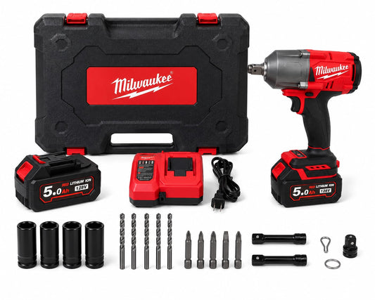Llave de Impacto Inalámbrica Milwaukee 800Nm Brushless 1/2" 128V 5.0Ah Tipo con Kit Completo