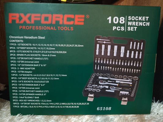 JUEGO DE DADOS PROFESIONAL 108 PIEZAS RXFORCE 🔧