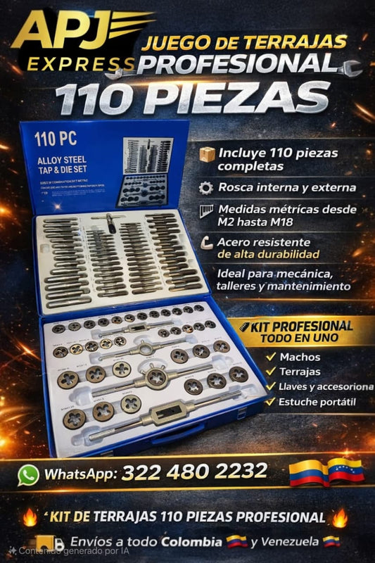 Juego de Machos y Terrajas Profesional 110 Piezas