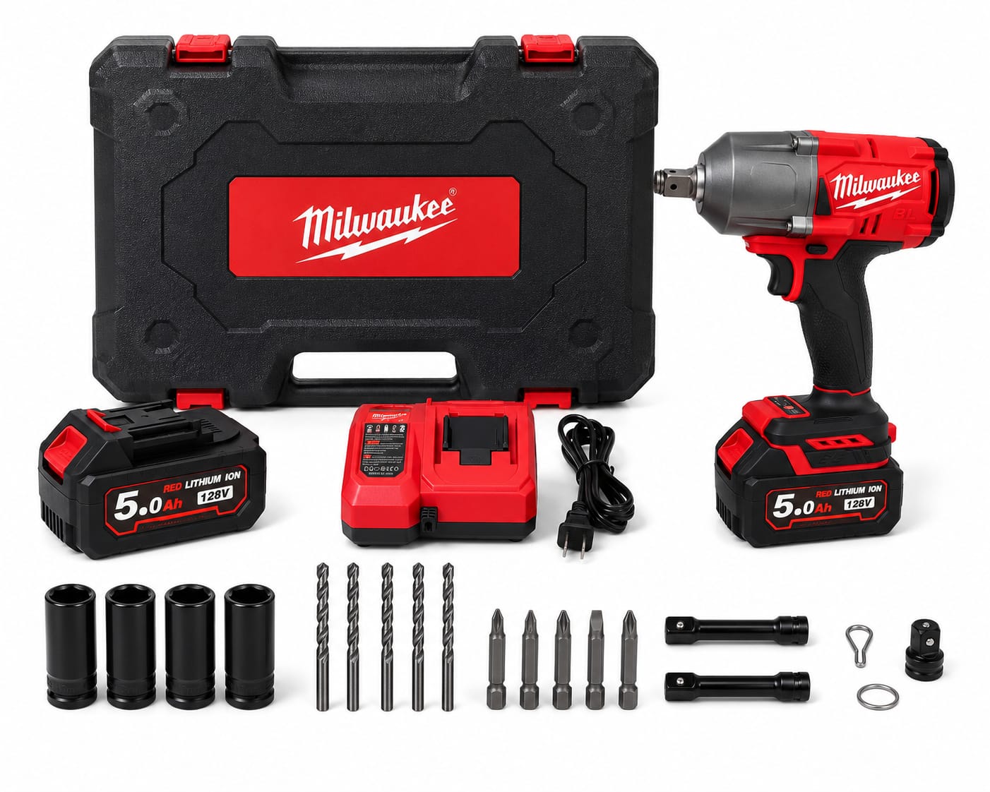 Llave de Impacto Inalámbrica Milwaukee 800Nm Brushless 1/2" 128V 5.0Ah Tipo  con Kit Completo